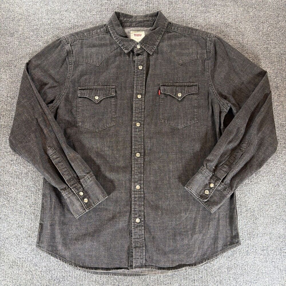Levi's Barstow Western Standard Fit Pearl Snap Black Denim Shirt Men's Size L